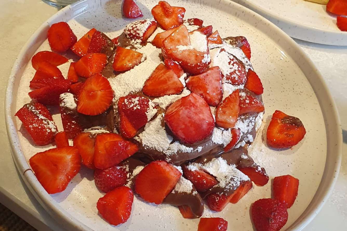 The Strawberries and Hazelnut Chocolate Pancakes (v) from KAI in St Martin's Quarter