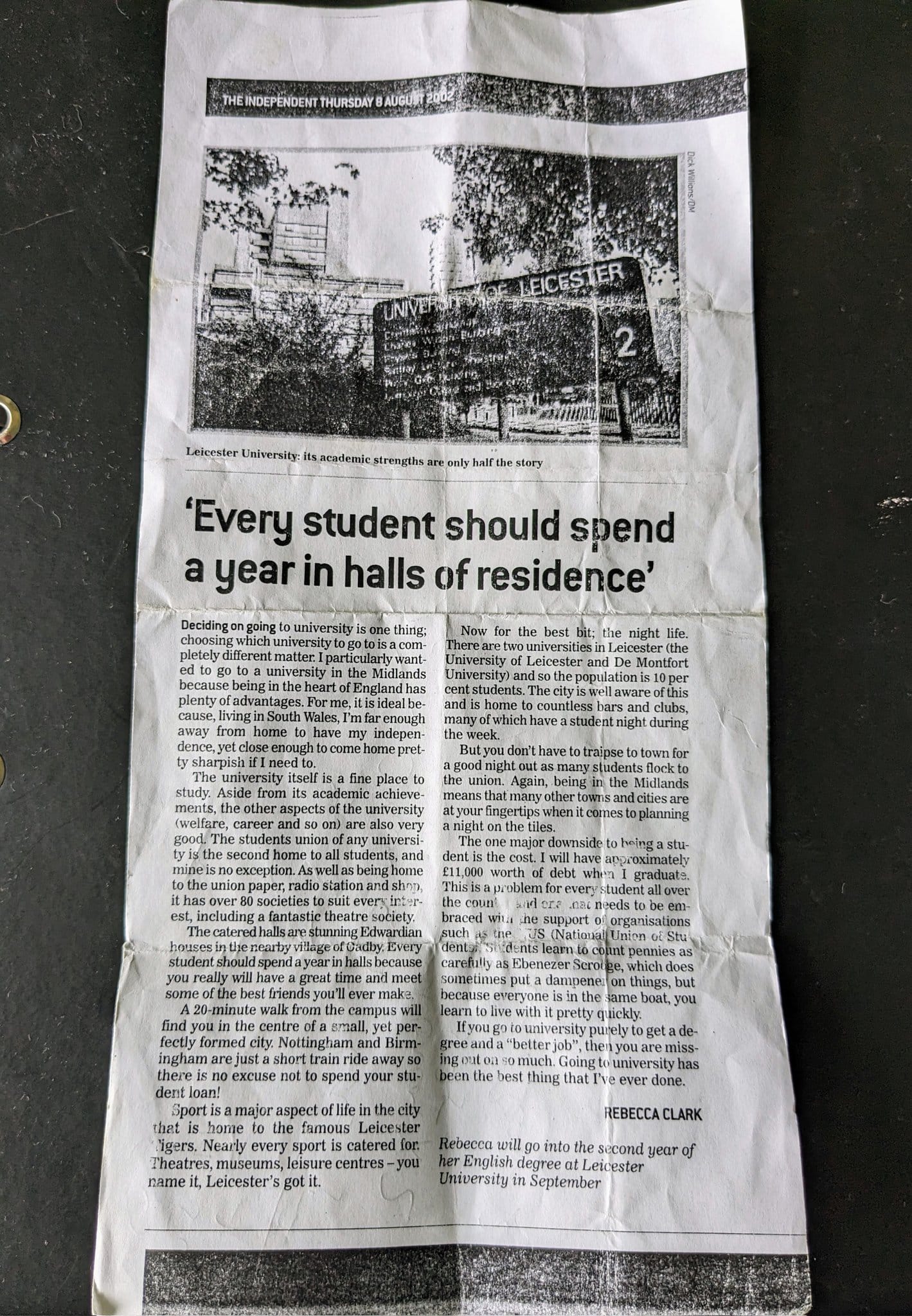 The Independent article titled 'Every student should spend a year in halls of residence'