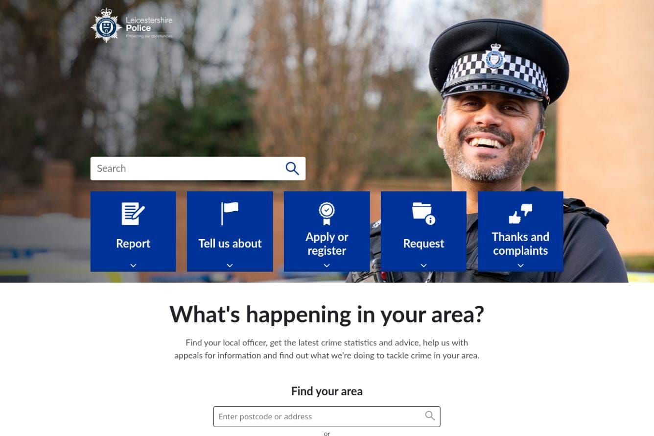 Screenshot of Leicestershire Police's website. Credit: Leicestershire Police