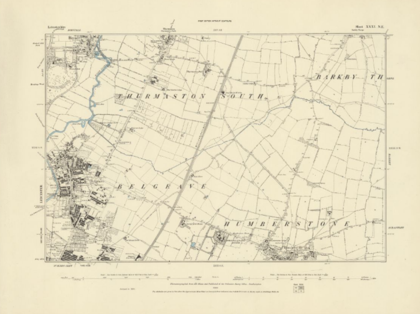 An ordnance map of North-East Leicester, leading to Thurmaston. Credit: Ordnance Survey / National Library of Scotland 